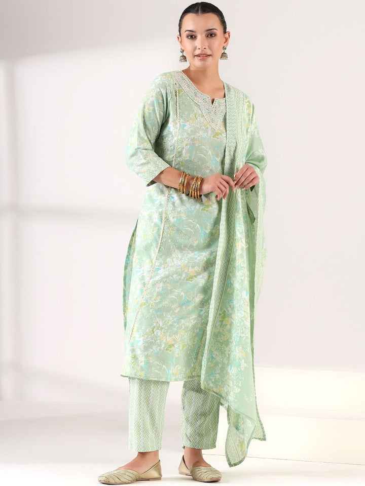 Mamicha Women Floral Printed Regular Thread Work Kurta with Trousers & With Dupatta