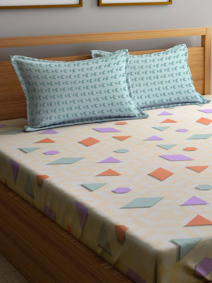 Myntra Elegant Homes Peach Geometric Polycotton 300 TC Cadar Katil Halus King dengan 2 Sarung Bantal-98 x 87 inci