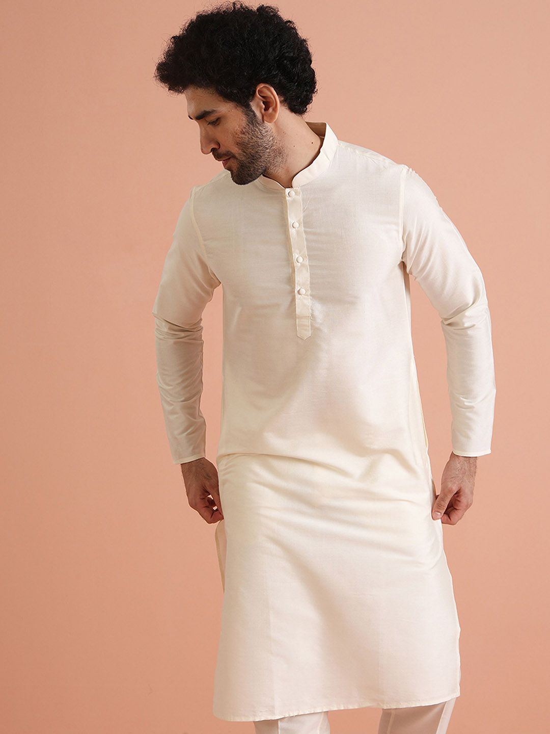 KISAH Men Mandarin Collar Regular Solid Kurta Trouser Set