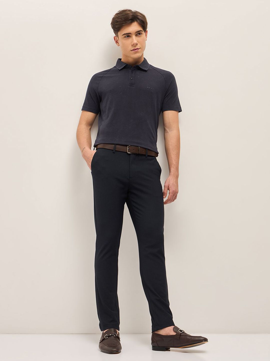 THE BEAR HOUSE Men Checked Slim Fit Trousers