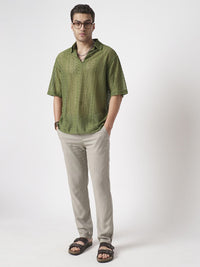 VASTRADO Men Classic Oversized Fit Spread Collar Textured Cotton Casual Shirt
