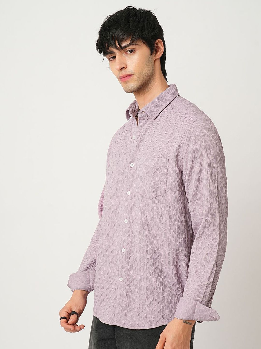 VASTRADO Men Classic Cutaway Collar Textured Slim Fit Casual Shirt