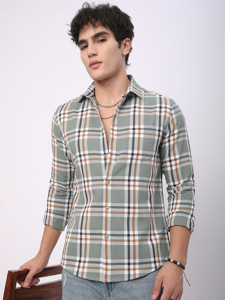 VASTRADO Men Classic Slim Fit Opaque Checked Casual Shirt