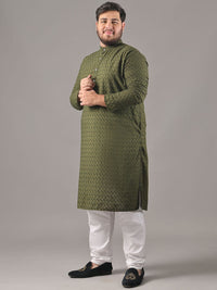 SOJANYA PLUS Size Embroidered Chikankari Band Collar Pure Cotton Straight Kurta