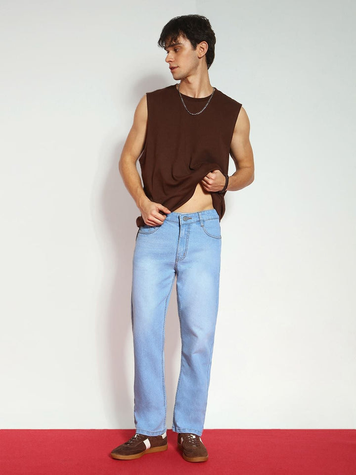 Urbano Fashion Men Ice Blue Straight Fit Heavy Washed Stretchable Jeans