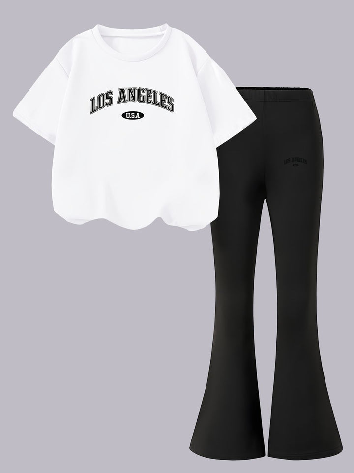 YK Girls Typography Printed T-shirt With Trouser