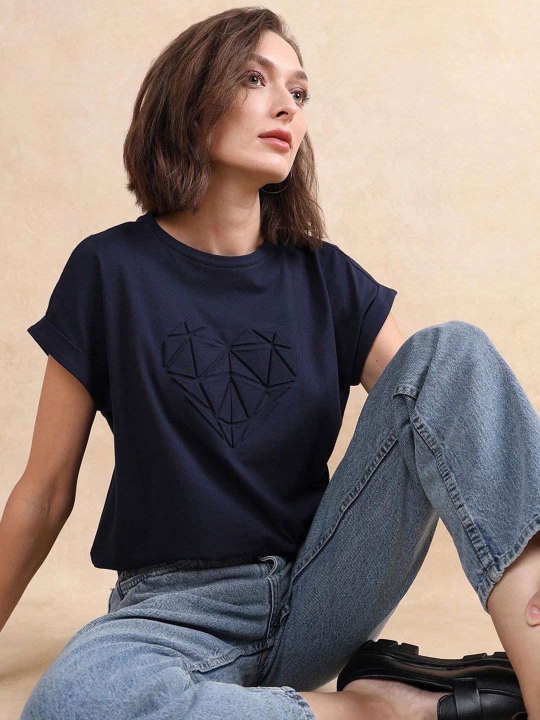 RAREISM Women Printed Extended Sleeves Pockets T-shirt