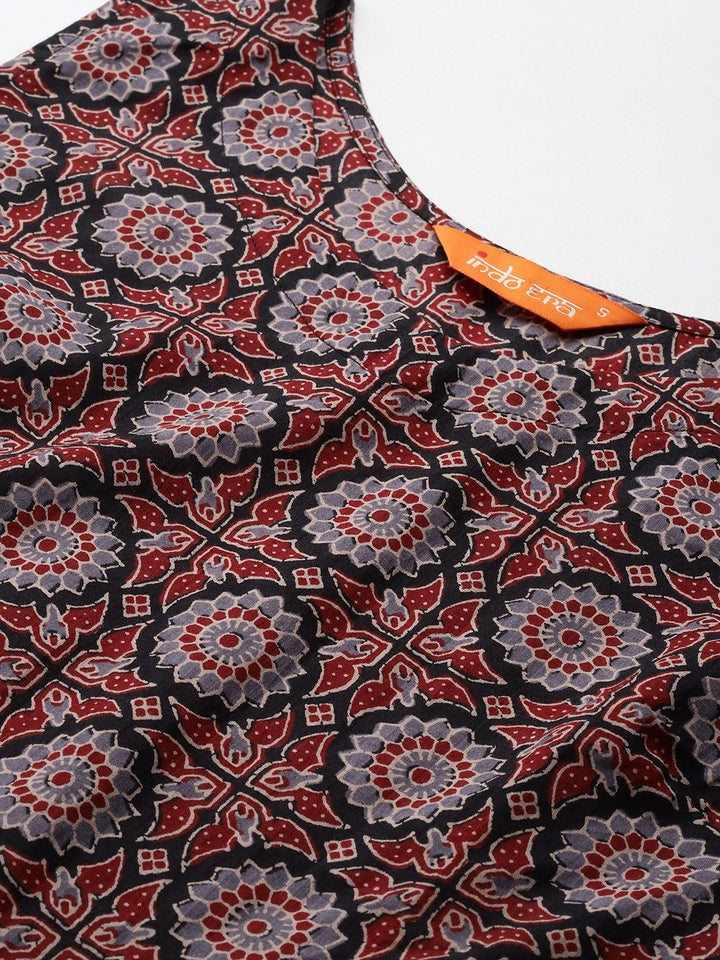 Indo Era Ajrakh Printed Regular Pure Cotton Kurta with Salwar
