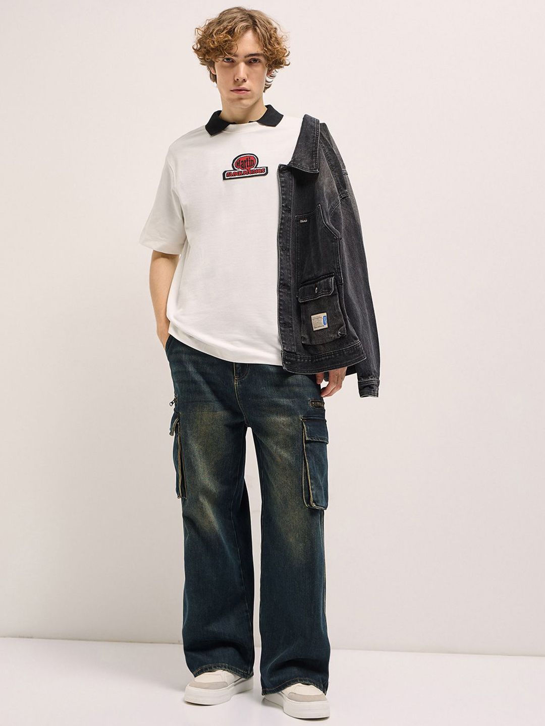THE BEAR HOUSE Men Printed Pure Cotton Applique Oversized T-shirt