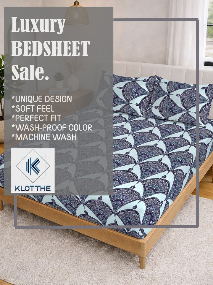 KLOTTHE Blue Geometric  300 TC Super King Fine Bedsheets