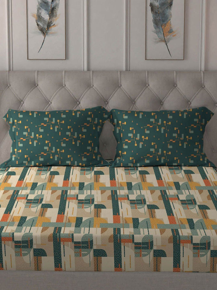TRIDENT Brooke Green Dusk & Dawn Flat 144TC Queen Cotton Bedsheet Set