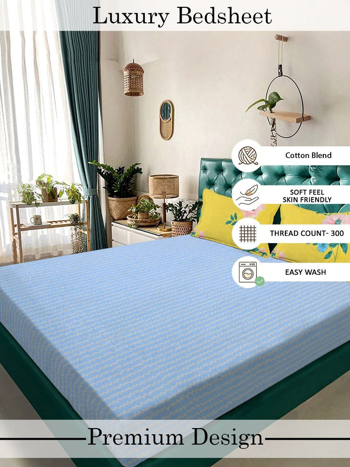 Myntra Elegant Homes Blue Abstract 300 TC Double Bedsheet & 2 Pillow Covers 98''X 88''