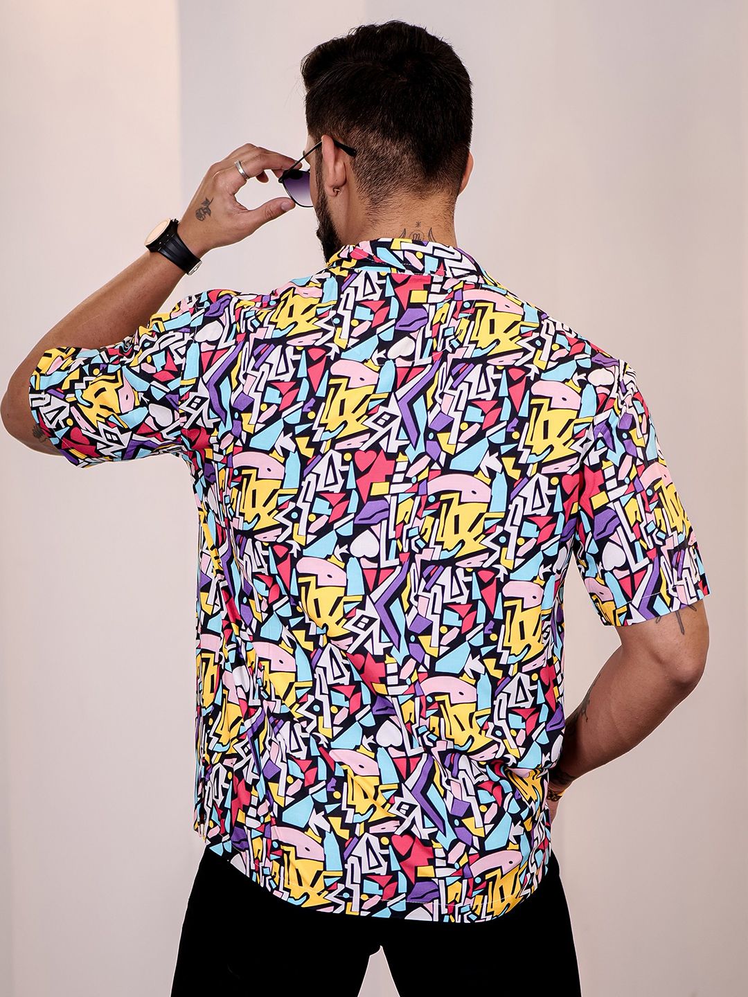 Eszett Men Abstract Printed Cuban Collar Casual Shirt