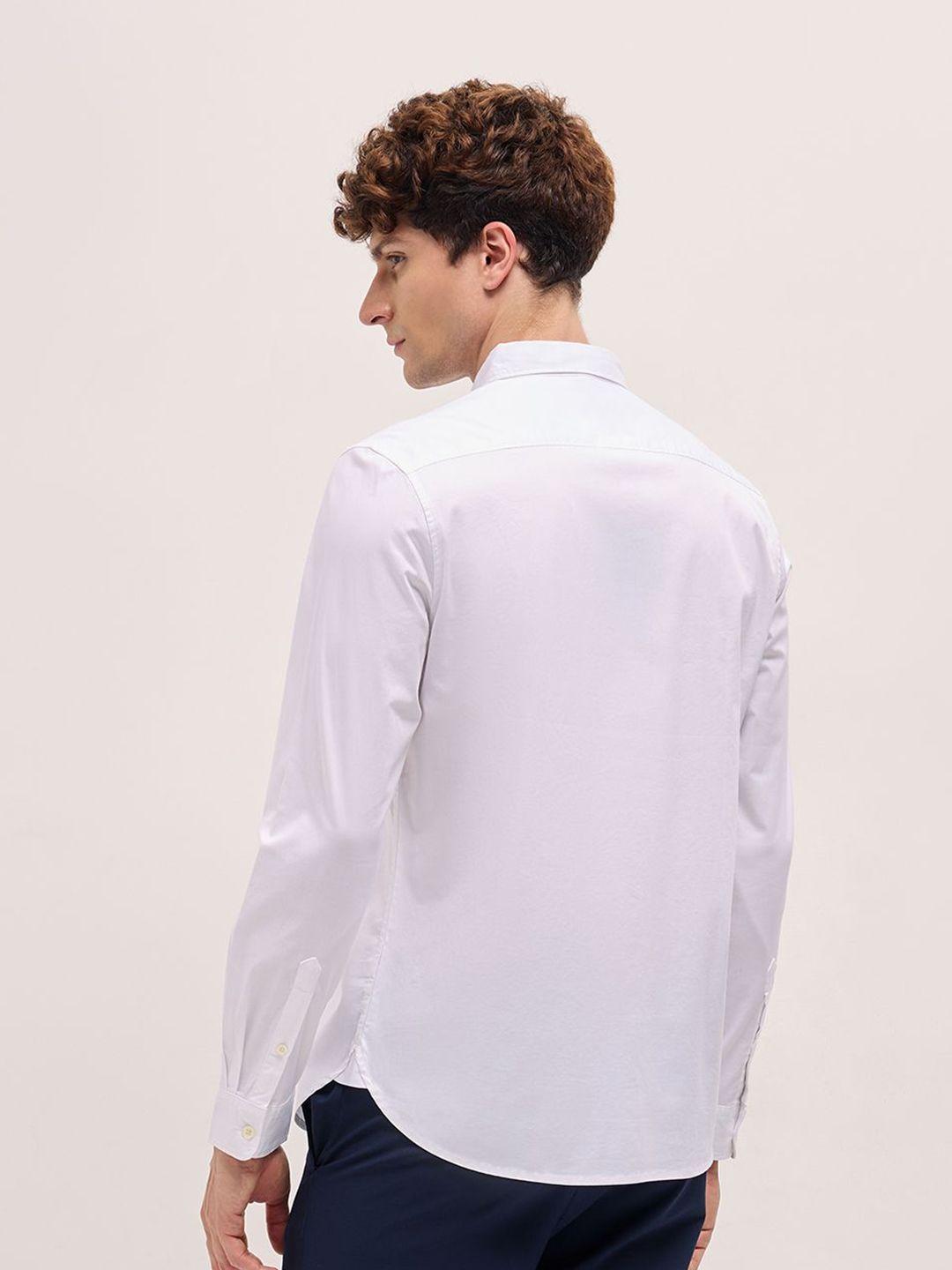 THE BEAR HOUSE Men Button-Down Collar Solid Cotton Casual Shirt