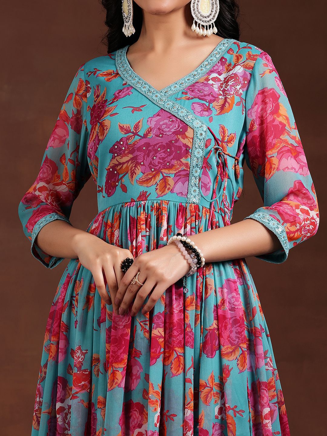 Libas Women Floral Printed Pleated Sequinned Kurta with Trousers & With Dupatta