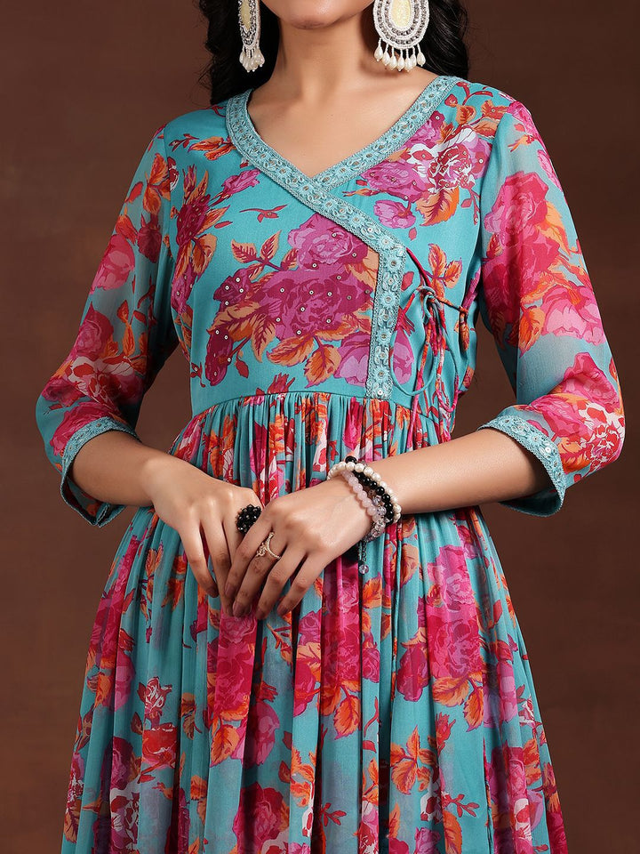 Libas Women Floral Printed Pleated Sequinned Kurta with Trousers & With Dupatta