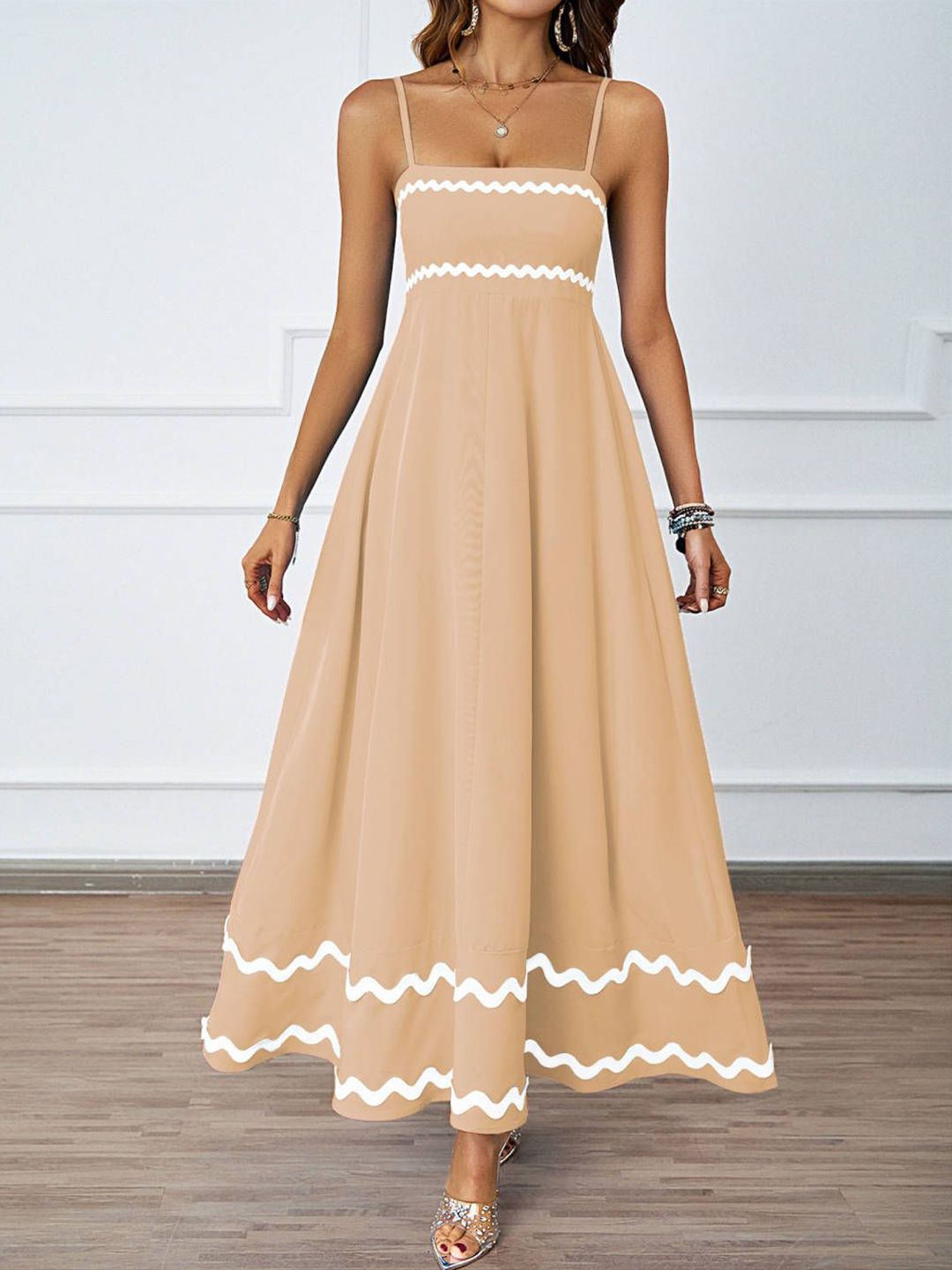 all about you Women Solid Square Neck Shoulder Straps Maxi Dress