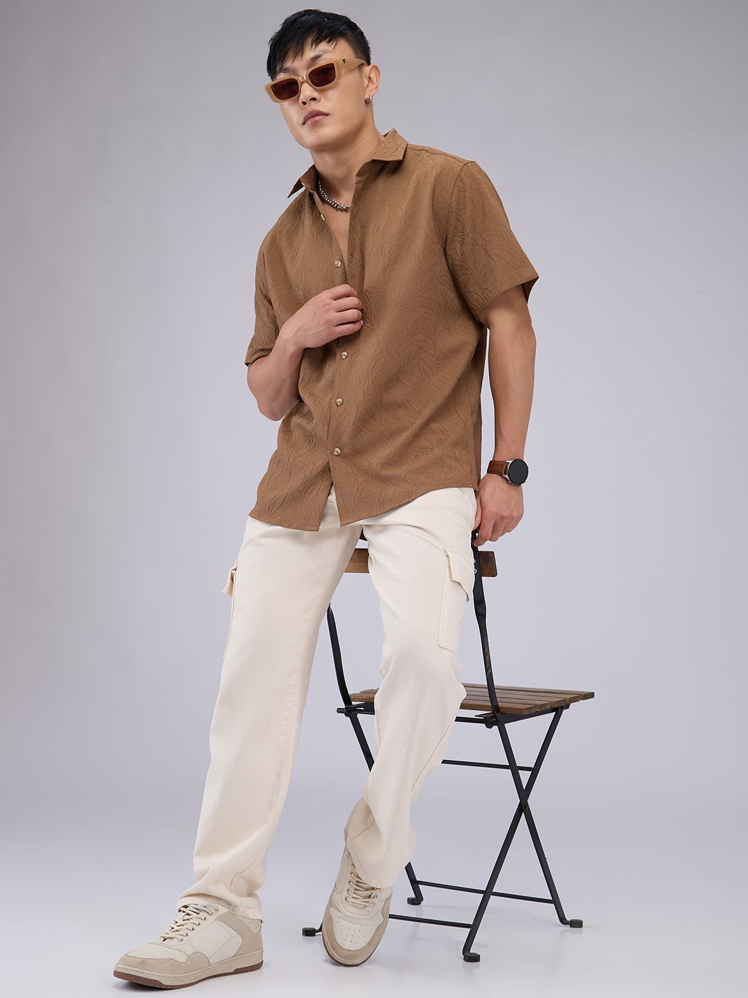 VASTRADO Men Classic Cutaway Collar Textured Slim Fit Casual Shirt