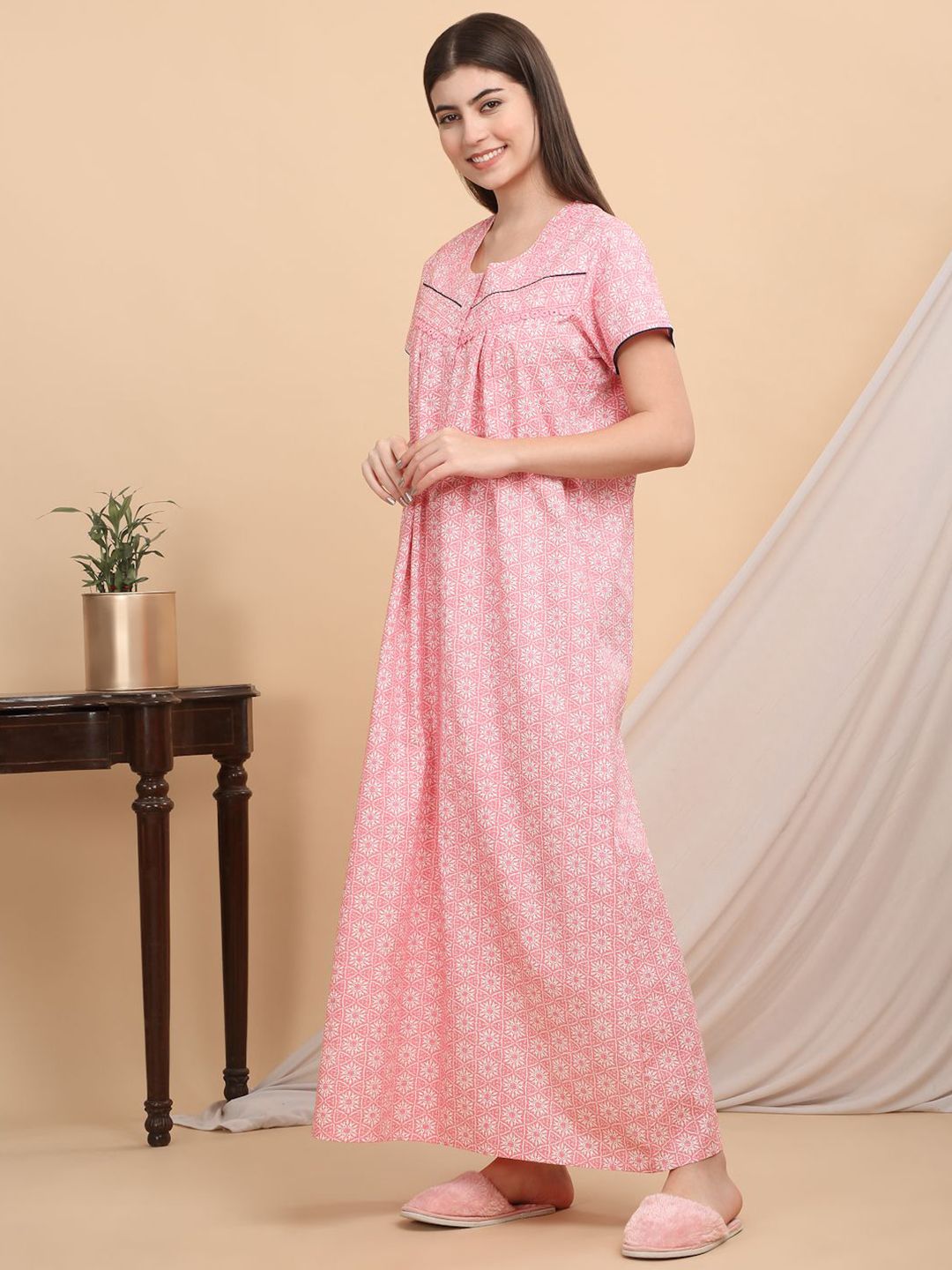 Sweet Dreams Printed Women Maxi Nightdress