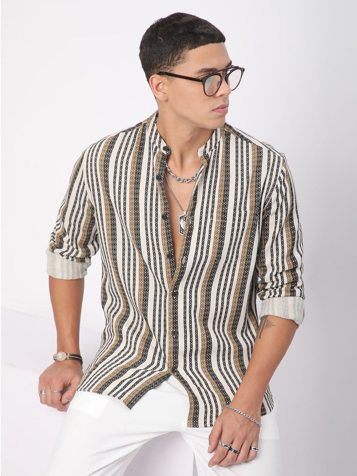VASTRADO Men Classic Slim Fit Multi Stripes Opaque Striped Casual Shirt