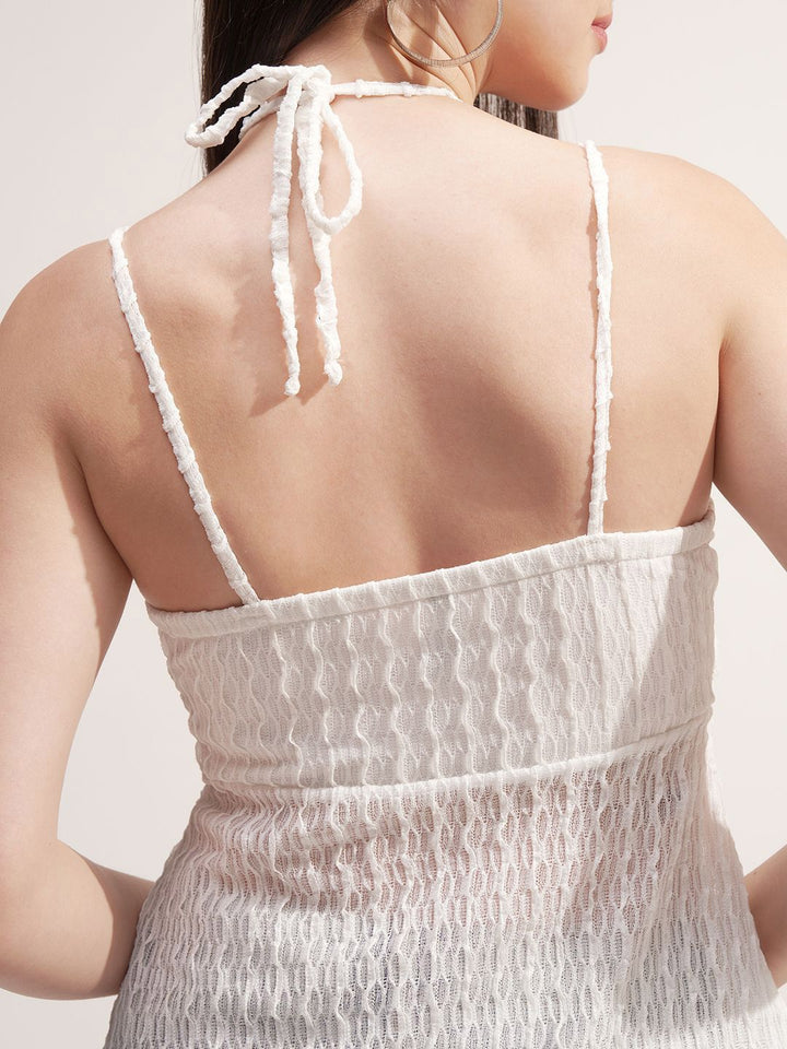 ESPYR By Tokyo Talkies Halter Neck Self Design Peplum Top