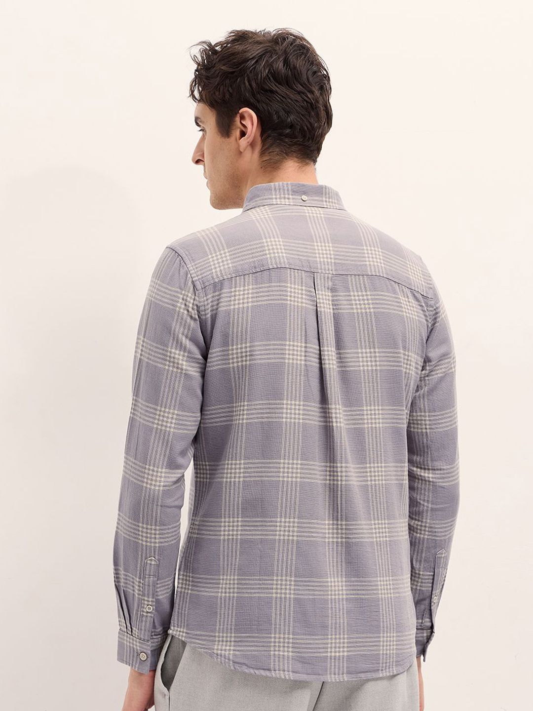 THE BEAR HOUSE Men Slim Fit Button-Down Collar Checked Cotton Casual Shirt