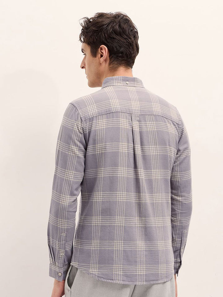 THE BEAR HOUSE Men Slim Fit Button-Down Collar Checked Cotton Casual Shirt