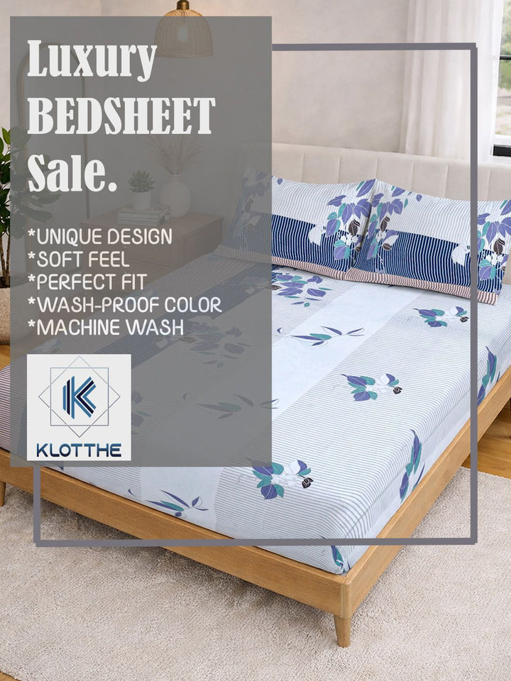 KLOTTHE Blue Floral 300 TC Cadar King