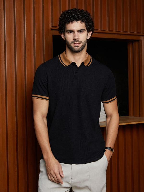 Campus Sutra Men Solid Polo Collar Cotton T-shirt
