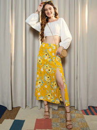 Berrylush Floral Printed High Rise A-Line Midi Skirt