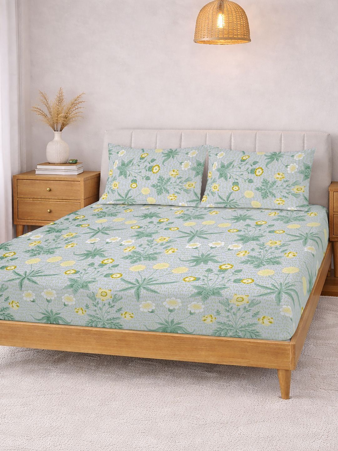KLOTTHE Green Floral 300 TC Cadar King