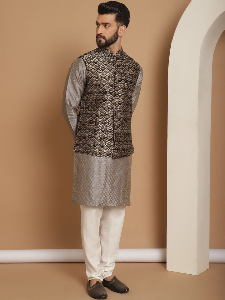 Anouk Woven Design Regular Kurta With Churidar & Nehru jacket