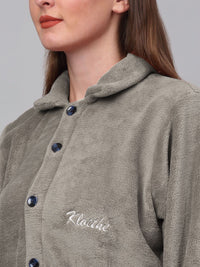KLOTTHE Beige Woollen Long Sleeves Bath Robe With Belt