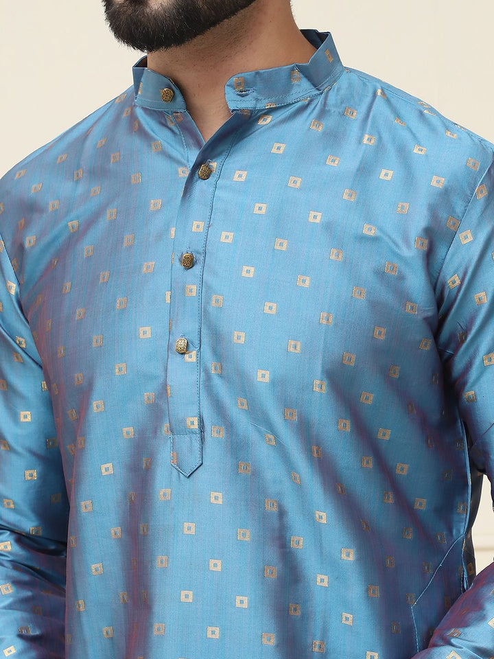 SOJANYA Geometric Woven Design Mandarin Collar Kurta With Churidar & Nehru jacket