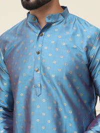 SOJANYA Geometric Woven Design Mandarin Collar Kurta With Churidar & Nehru jacket