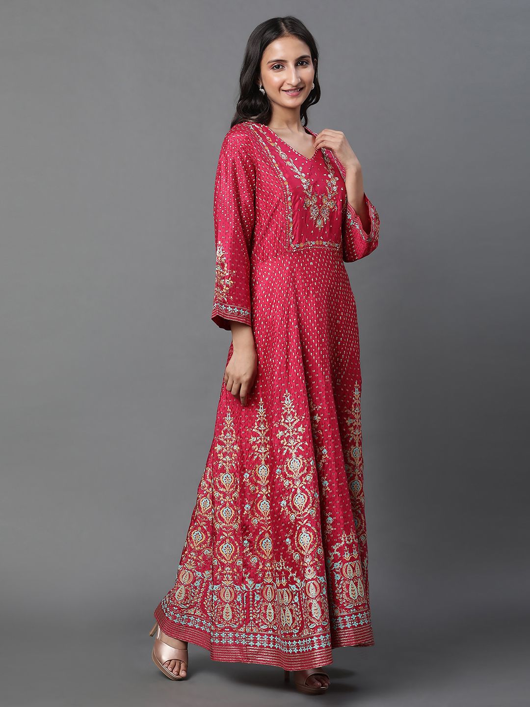W Ethnic Motifs Flared Sleeve Maxi Dress