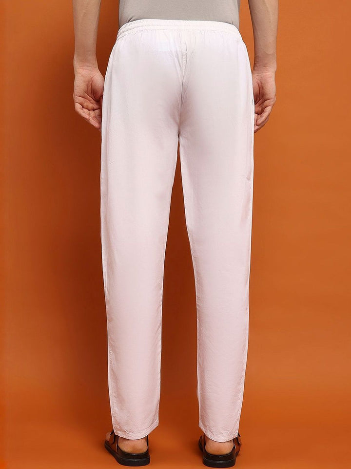 House of Chikankari Men White Cotton Solid Pant
