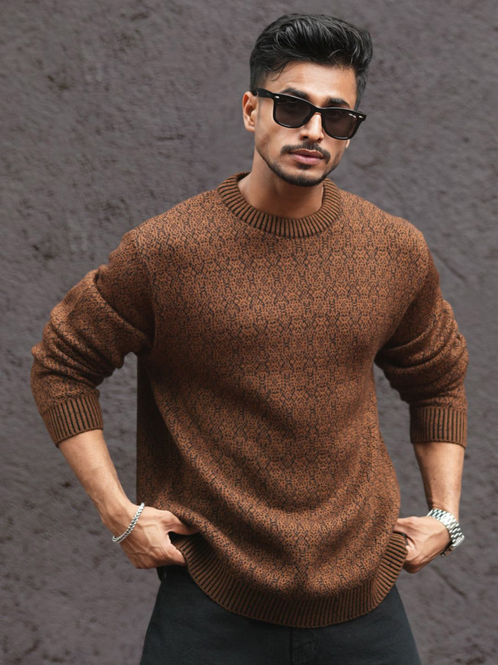 Powerlook Men Speckled Self-Design Acrylic Pullover Sweater
