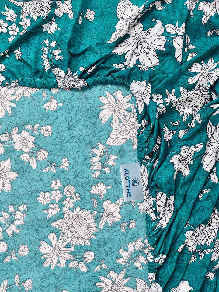 KLOTTHE Green Floral Printed 300 TC Single  Bedsheets