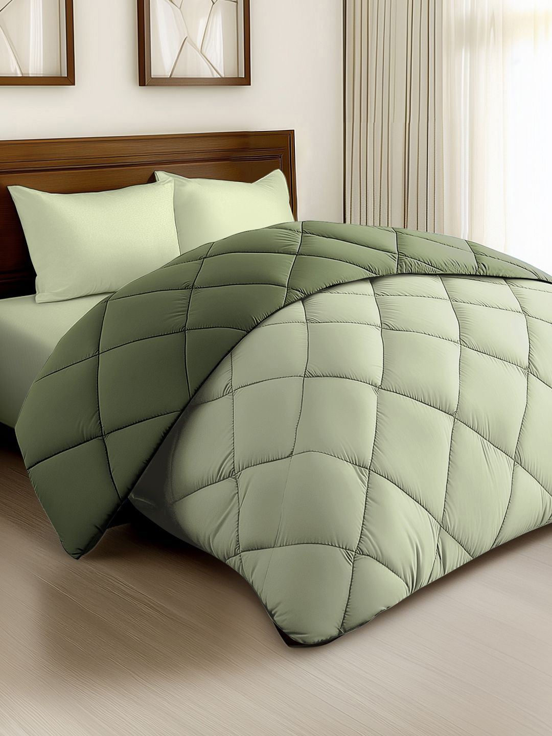 Story@home Olive Green Solid Reversible 240 GSM Heavy Winter Double Bed Comforter