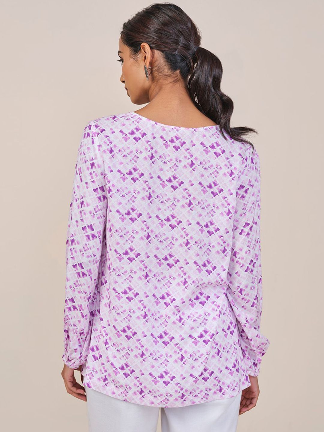 Global Desi Women Lavender V Neck Long Sleeves Floral Print Top
