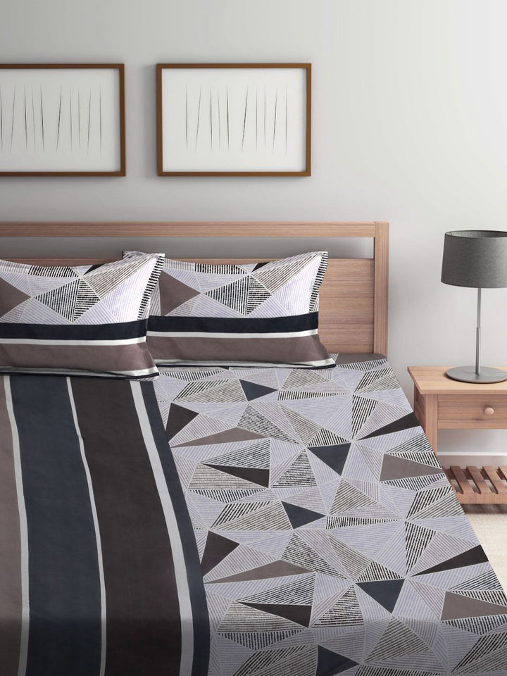 Myntra Elegant Homes Grey & Black Geometric Printed 300 TC King Bedsheet Set 2.5 x 2.2 m