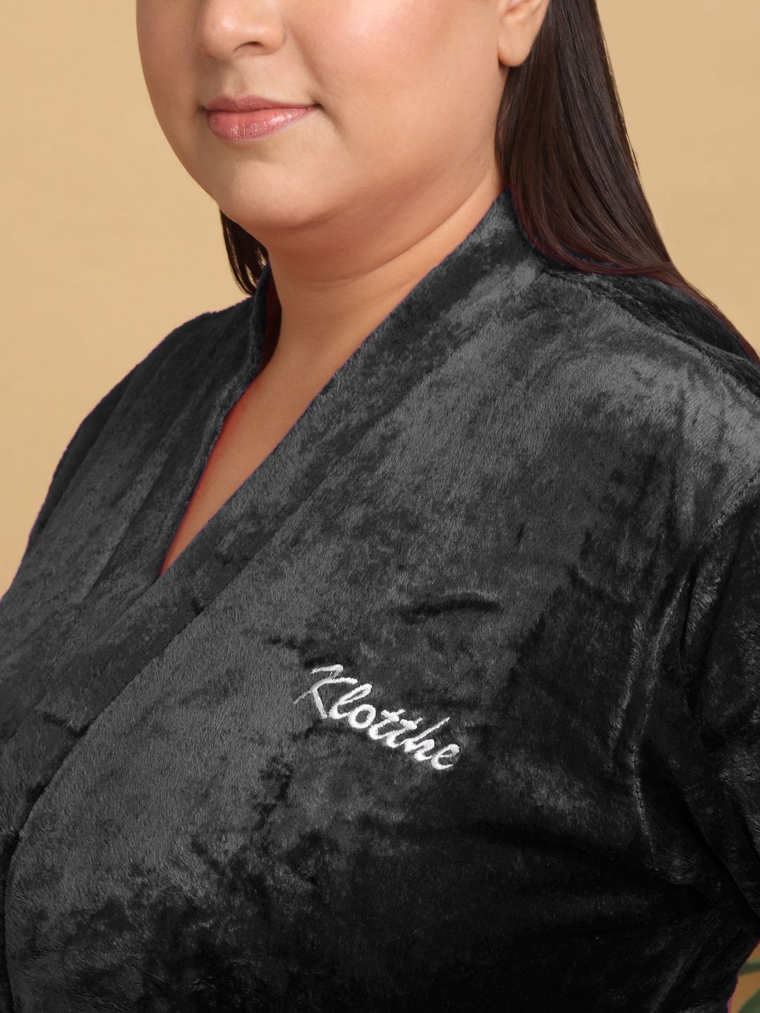 Klotthe Women Plus Size Woolen Bath Robe With Belt