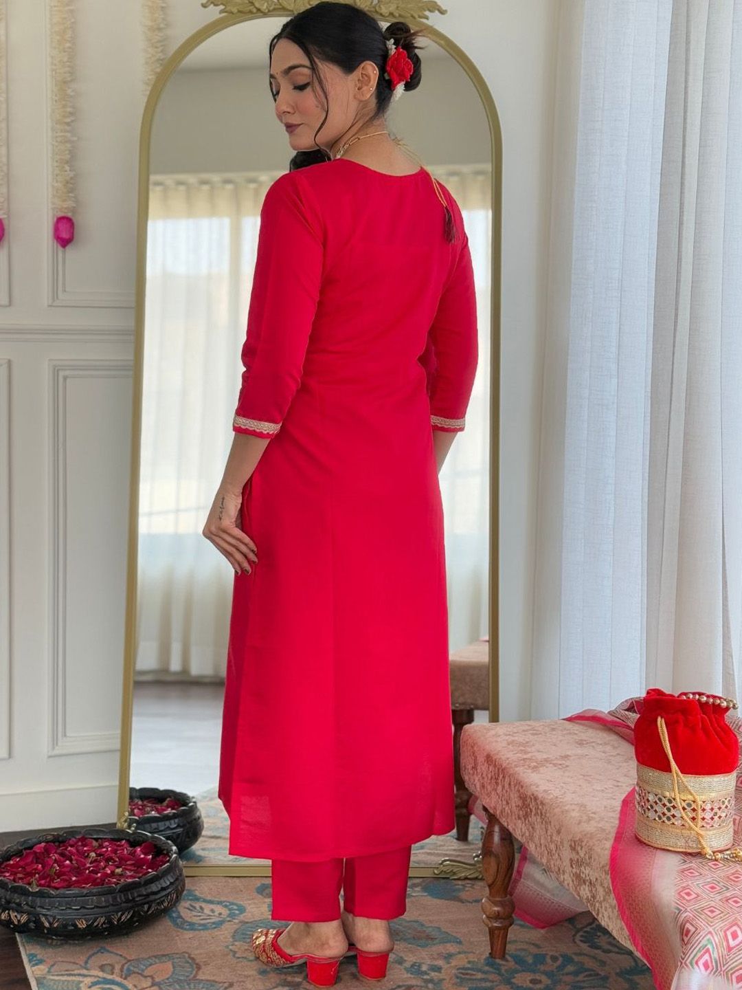 KALINI Women Floral Embroidered Regular Kurta with Trousers & With Dupatta