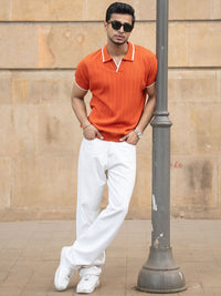 Powerlook Men Self Design Polo Collar Pure Cotton Slim Fit T-shirt