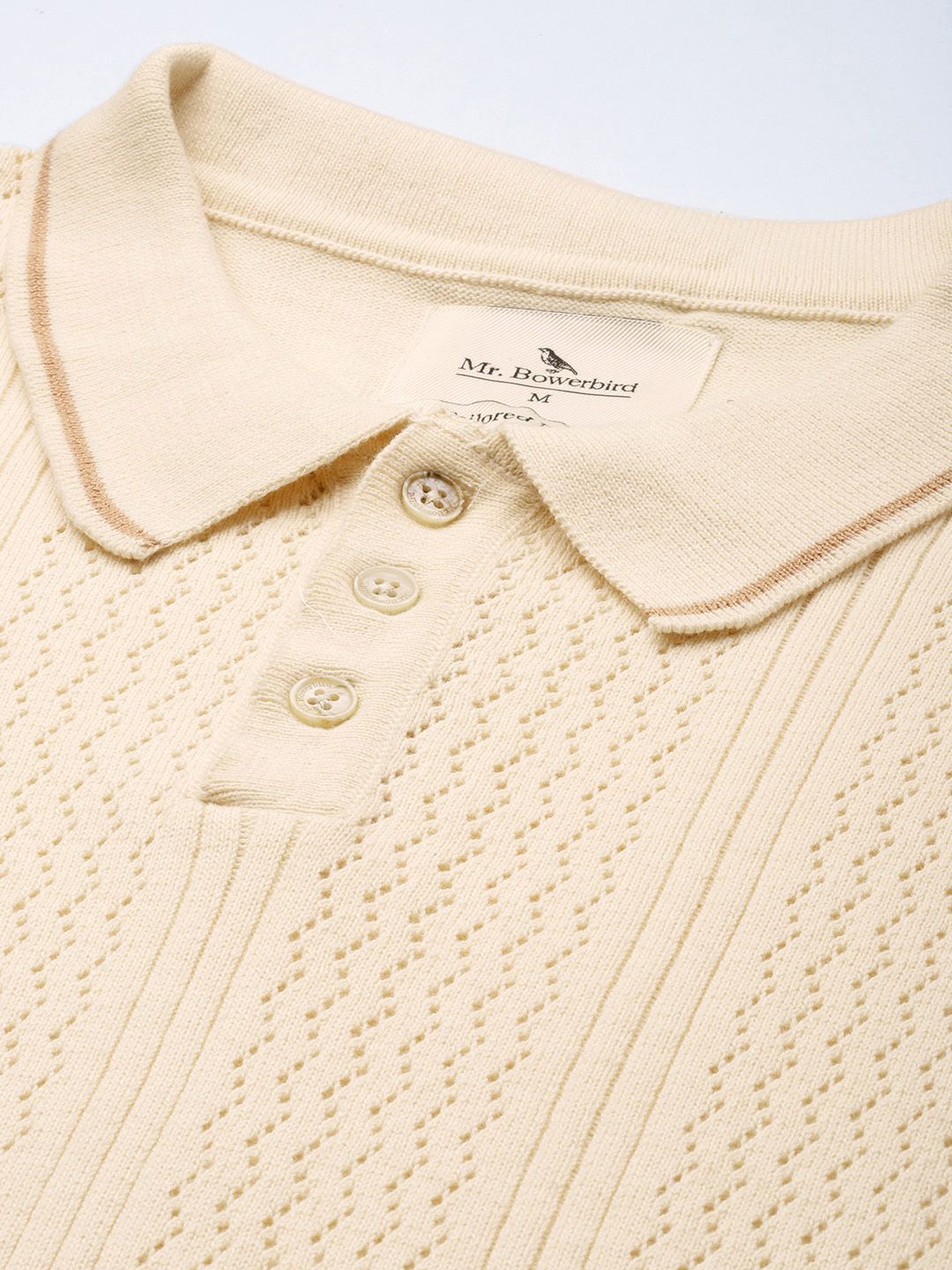 Mr Bowerbird Men Self Designed Polo Collar Pure Cotton Tailored Winter T-shirt