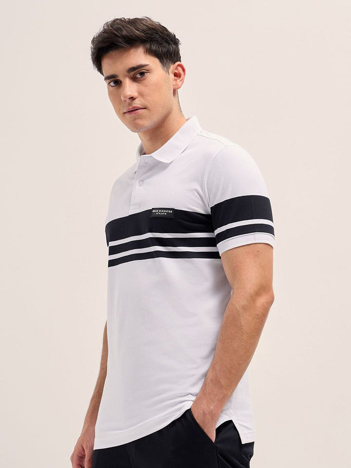 THE BEAR HOUSE Men Striped Polo Collar Cotton T-shirt