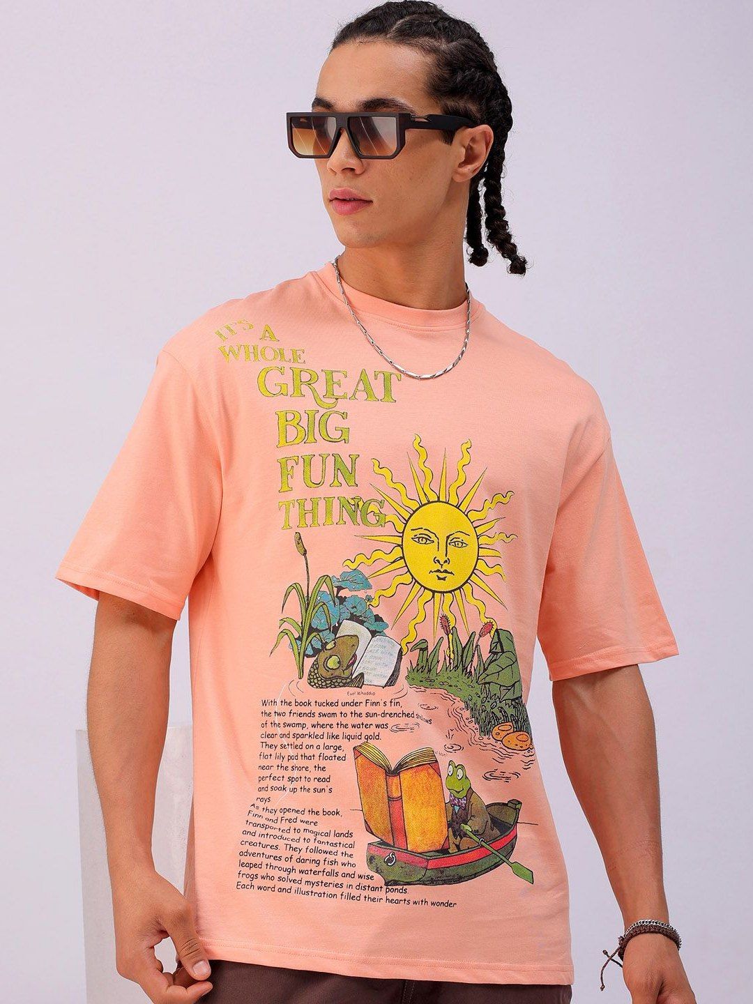The Indian Garage Co Men Graphic Printed Round Neck Pure Cotton Relaxed Fit T-shirt