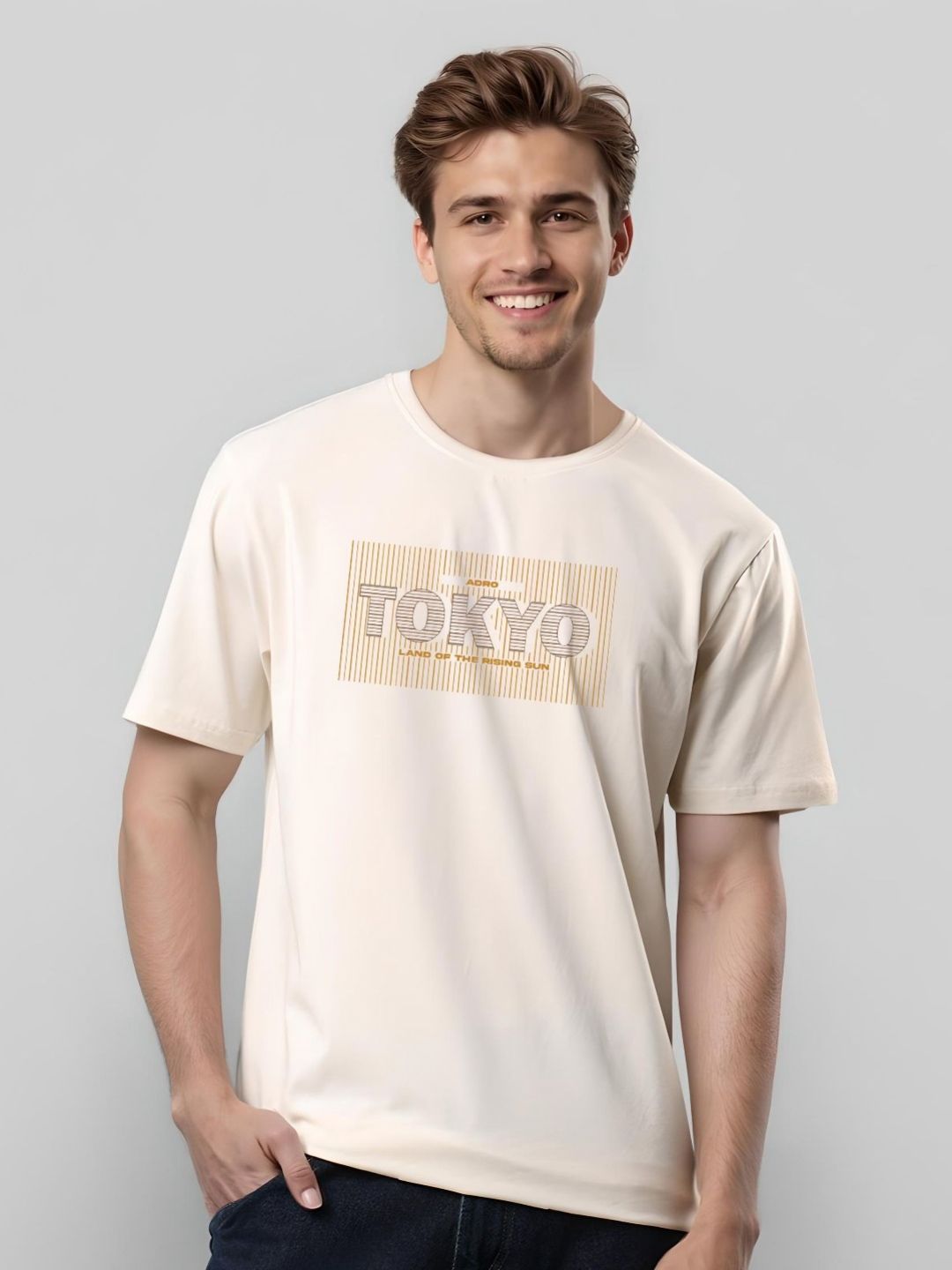 ADRO Typography Printed Round Neck Cotton T-shirt