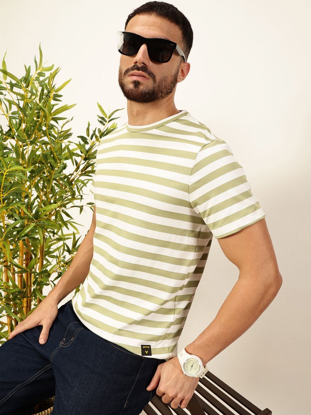 Thomas Scott Men Anti Odour Striped Round Neck T-shirt